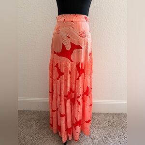 Praia by Dayanara Duran Floral Maxi Skirt | Orange Colombian Designer
